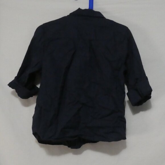 H&M | 5-6 years | Dark Navy Blue Button-Up Linen / Cotton Shirt | Roll Tabs - Picture 2 of 16